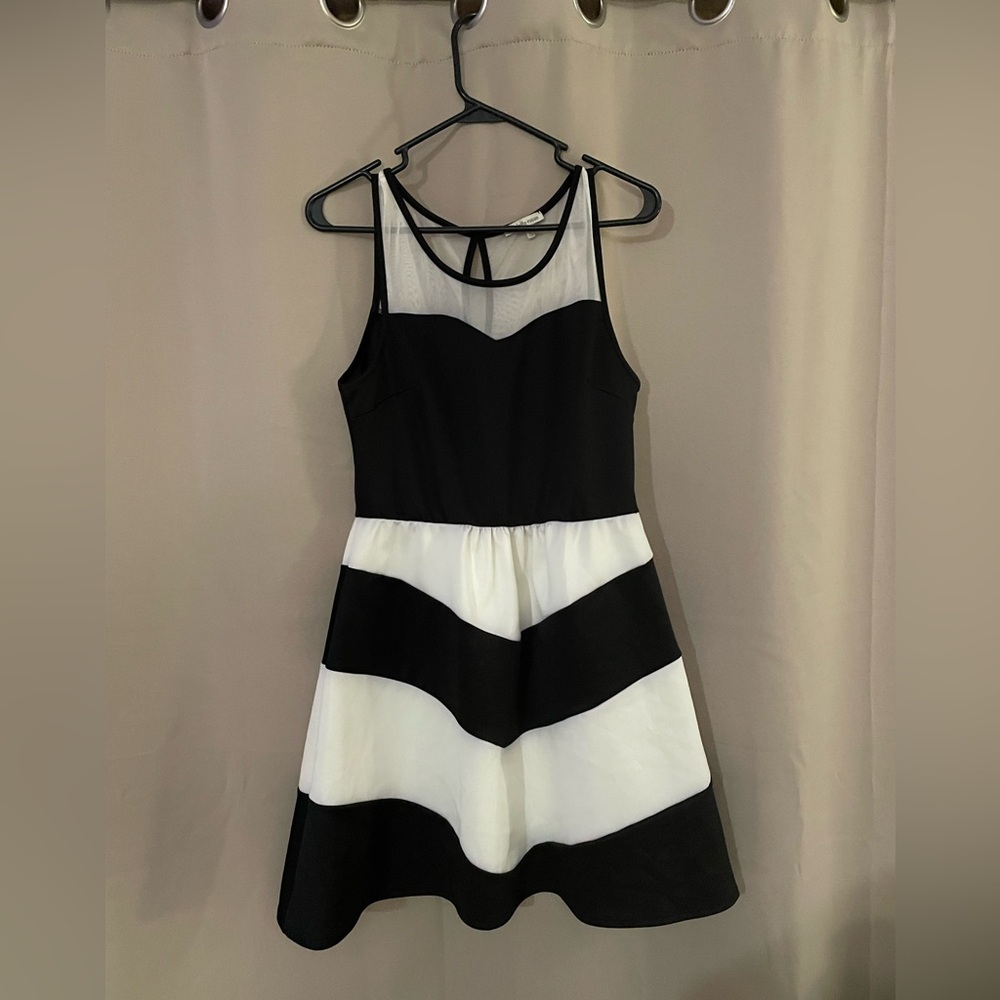 Black and White XL Semi-Formal Dress - Tank Top Straps with Sheer Neckline